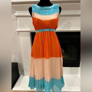 Rare Editions Orange and Blue Pleated Dress